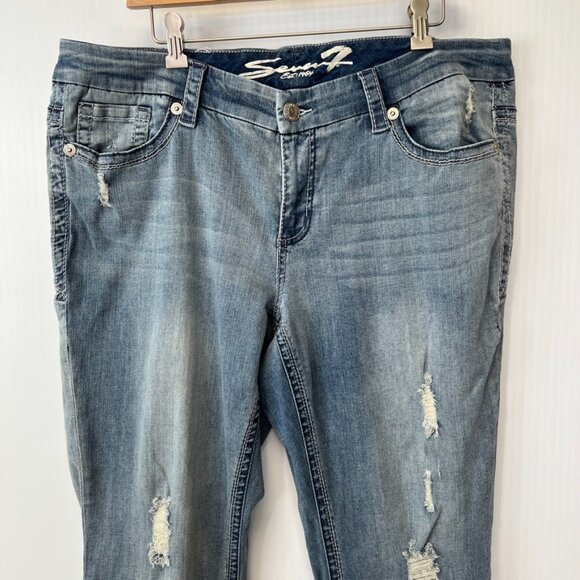 Seven7 Jean Women 18 Plus Boot Cut Mid 38x32 Distress Denim Luxe Retro Core Ex - Picture 2 of 16